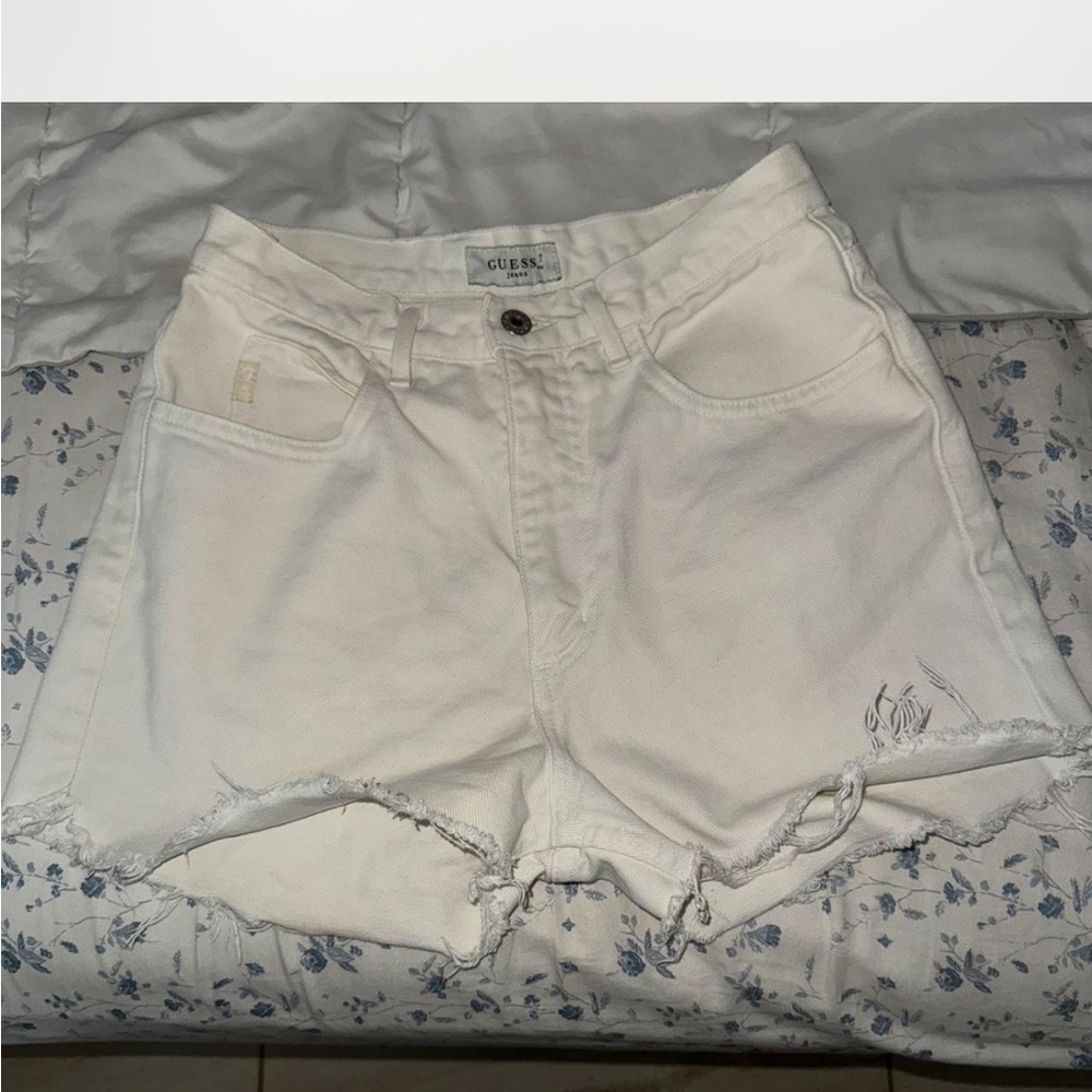 Guess White Jean Shorts Distressed High-Waisted